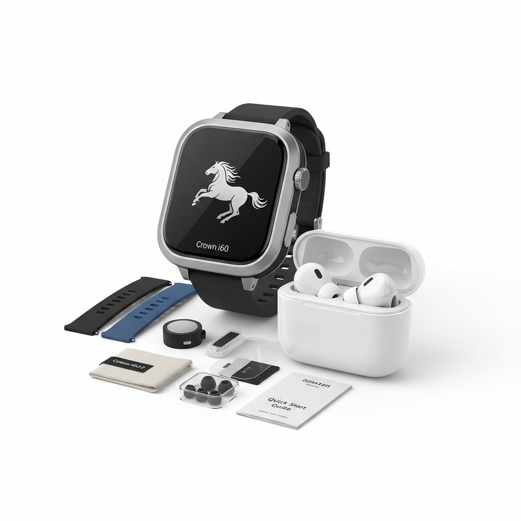 Crown i60 Ultra 2 Smart Watch + Earbuds Combo – 10+1 Set | Bluetooth Calling | AMOLED