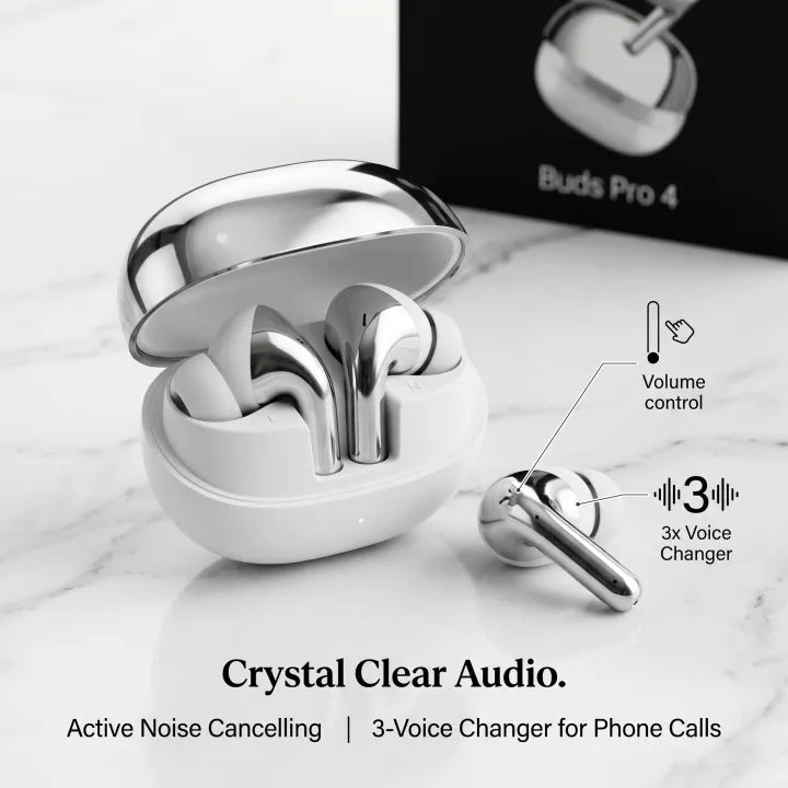 Buds Pro 4 Wireless Earbuds – 3 Voice Changer | Volume Control | 48H Battery