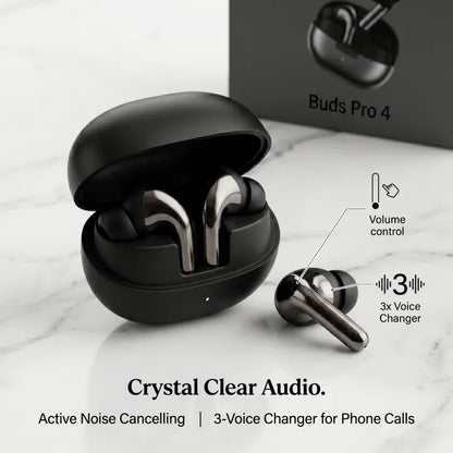 Buds Pro 4 Wireless Earbuds – 3 Voice Changer | Volume Control | 48H Battery