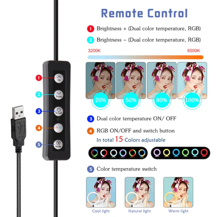 MJ33 RGB LED Ring Light 13-inch with Tripod Stand & Phone Holder