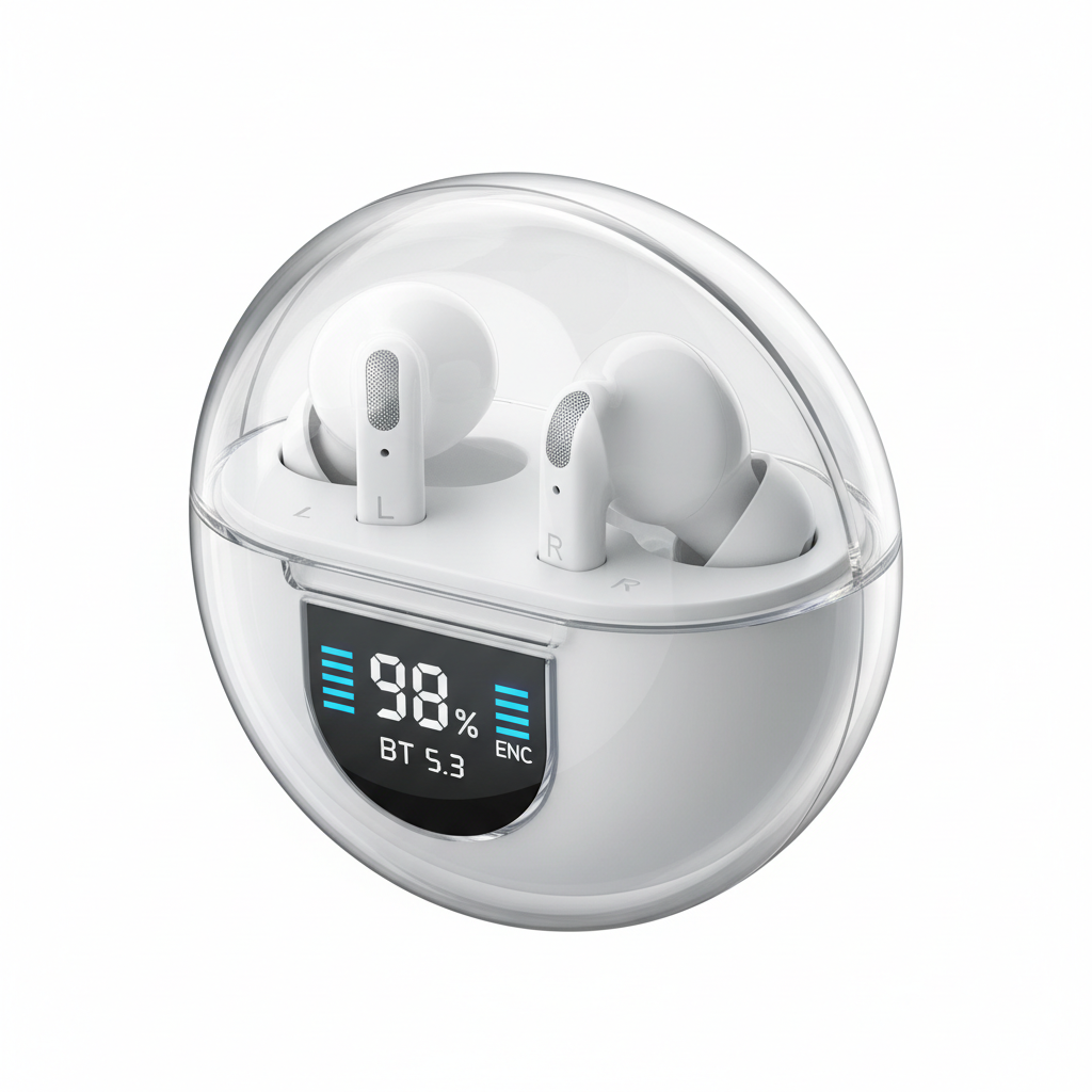 Air39 ENC Wireless Earbuds – Crystal Case | LED Display | Bluetooth 5.3