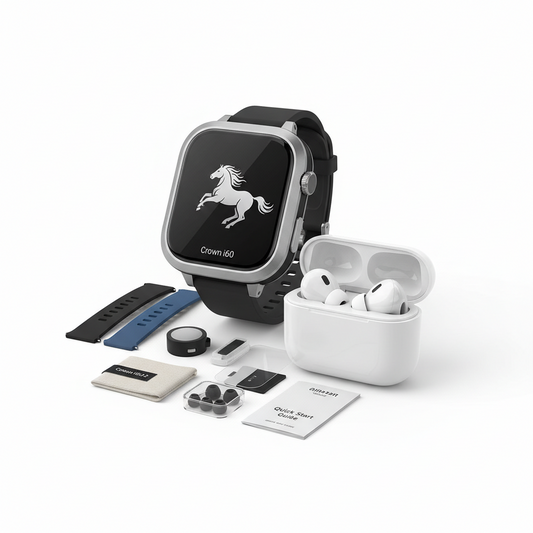 Crown i60 Ultra 2 Smart Watch + Earbuds Combo – 10+1 Set | Bluetooth Calling | AMOLED